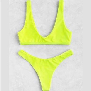 SHEIN Neon Lime, High Leg Bikini Set